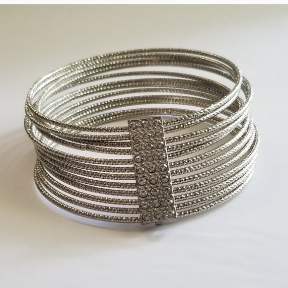 SILVER TONE MULTI STRAND SLIM BANGLE BRACELET - Picture 1 of 7